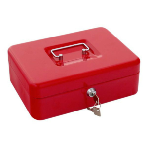 Pénzkazetta kulcsos zárral piros színben 90x200x160mm 