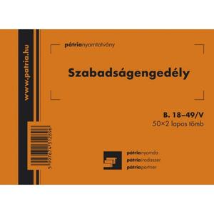 Szabadság engedély PÁTRIA A/6 (50x2) fekvő B.18-49/V