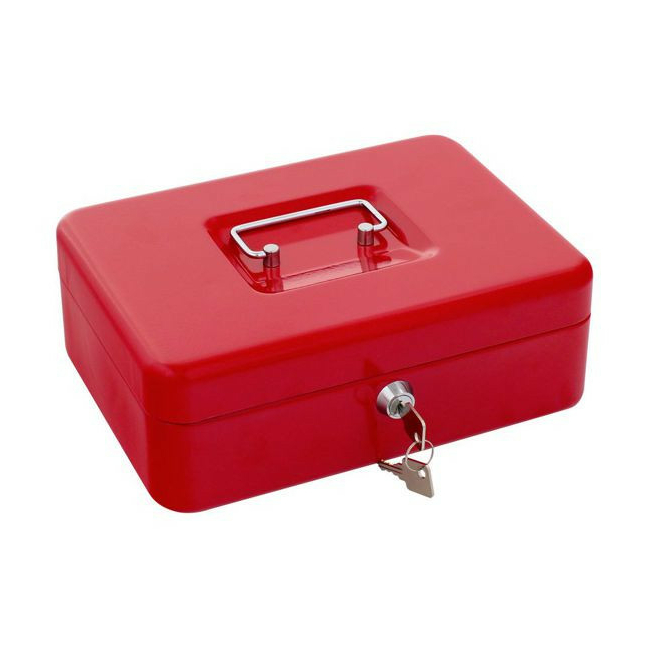 Pénzkazetta kulcsos zárral piros színben 90x200x160mm 